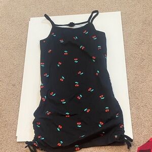 Black Ruched Cherry Dress